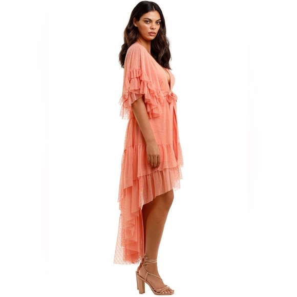 Spell x Coachella Peach High Low Grace Cutout Tulle Midi Dress - Picture 2 of 15